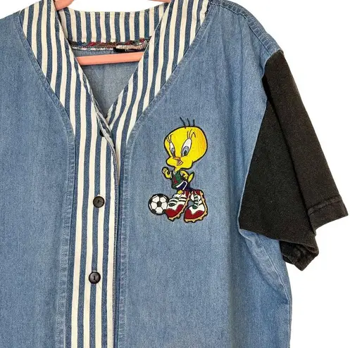 Looney Tunes Vintage  Tweety Denim Soccer Jersey Short Sleeve