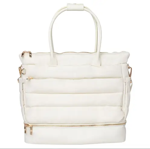 iPack Puffy Fashion Tote Luggage Bag in a cream color with gold hardware White - Image 1
