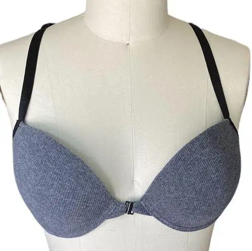 Bebe  Gray Ribbed Cotton Push Up Padded Underwire Bra ~ 36D