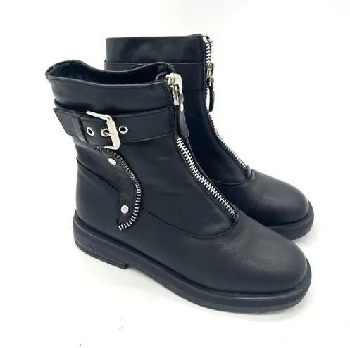 Genuine Leather Fur Boots Ankle Booties Zipper Booties Slip On Shoes Winter Shoes Tall Boots Combat Boots Black Size 6