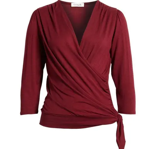 Loveappella Elegant Burgundy Faux Tie Wrap Top Size Small New WOT