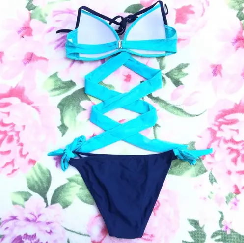 Boutique NEW Teal Blue/Navy Criss Cross Straps Bikini