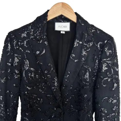 Alexis Firdas Black Sequin Embroidered Tulle Blazer Sz M