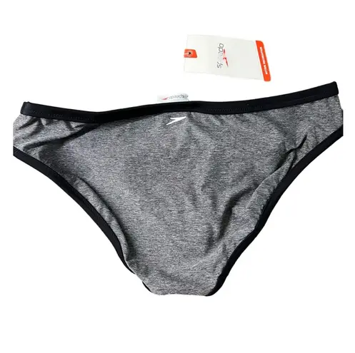 Speedo NWT  Hipster Bikini Bottoms LARGE Heather Gray Black Swim Beach Vacation