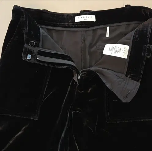 Sandro Black Venus Velvet Wide-Leg Pants