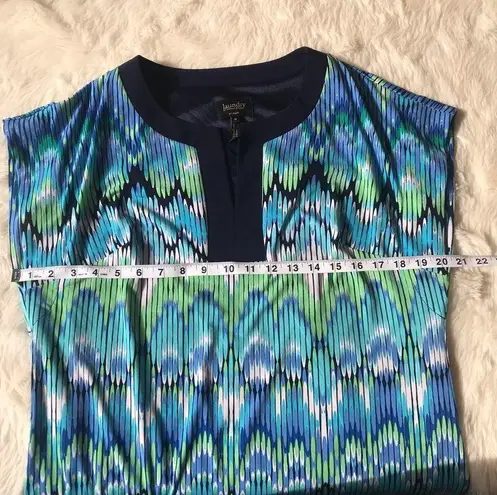 Laundry by Shelli Segal LAUNDRY Shelli Segal Abstract Print Shift Dress Short Sleeve Blue Green Medium