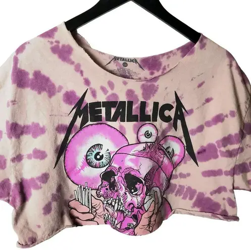 Oversized Metallica T Shirt Crop Top Metal Rock Band Skull Eyes Tie Dye Graphic Size L