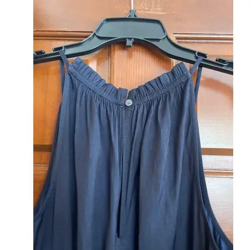 LOFT Navy Silky Maxi Long Wide Leg Romper Jumpsuit size MP Blue