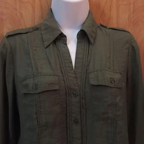 Dress Barn Olive Green  Button Down Shirt Size Small