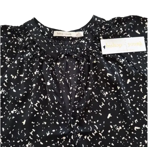 Bishop and Young  Blouse Black White Speckled Wide Sleeve Tunic Top Size XS NEW