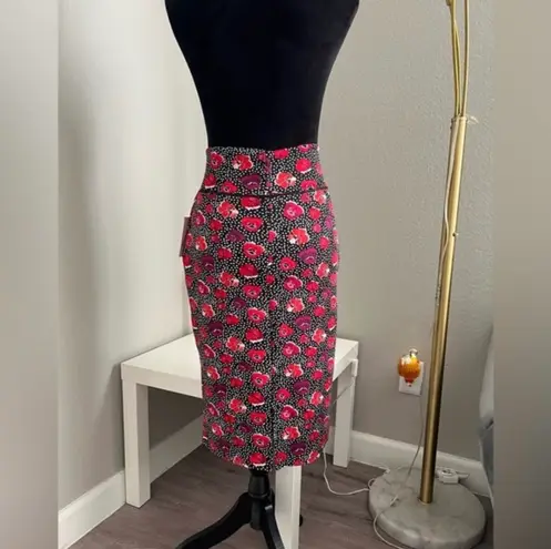 Fashion nene Womens Floral Stretch Pull On Midi Pencil Skirt Size Large