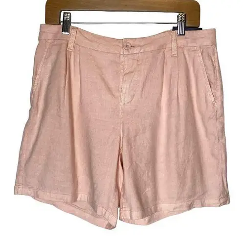  Linen High Rise Short Peach Relaxed Fit Pleated Shorts, NYDJ sz 10 / US 12