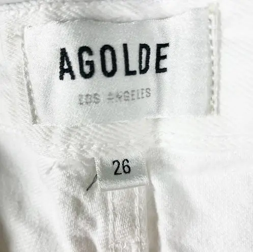 Agolde Denim Parker Long High Waisted Button Fly Cotton Jeans Panna Cotta White