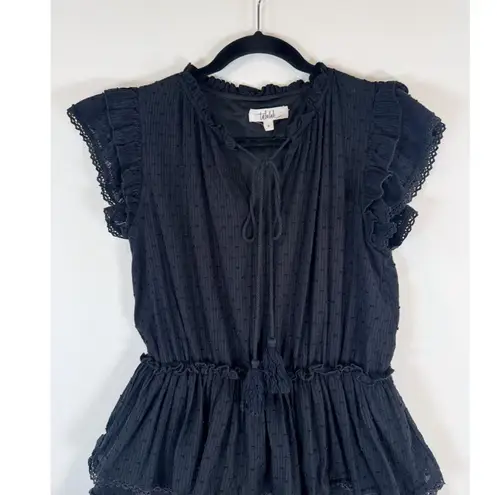 TALULAH Womens Dress Black Mini Layered Ruffle Swiss Dot V Neck Fit Flare Small