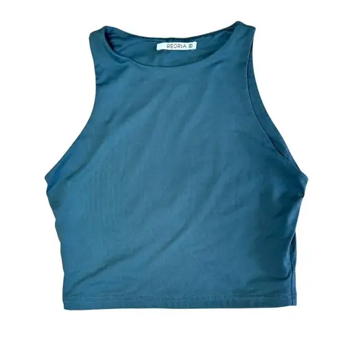 REORIA DOuble Layer Smoothing High Neck Crop Top Size Small Olive Green