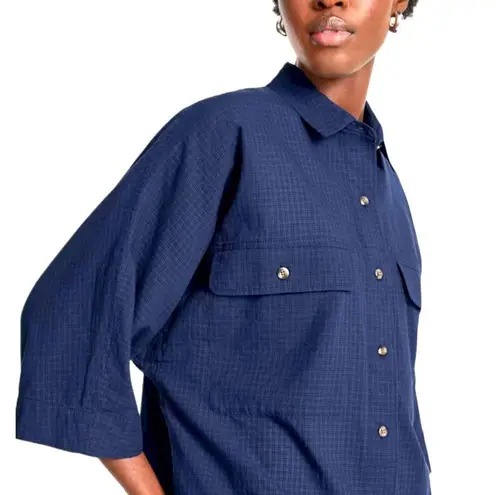 Everlane  The Cotton Tourist Shirt Plaid Button Down Navy Blue Size Small