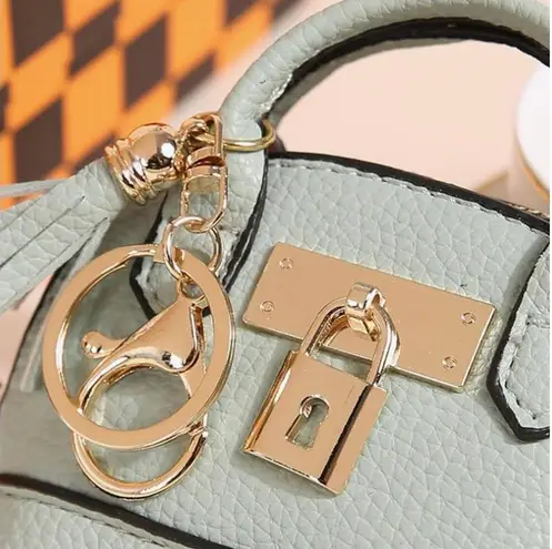 Sage Green Mini Tote Bag Keychain Coin Purse Pu Leather for Mini Pouch Zipper
