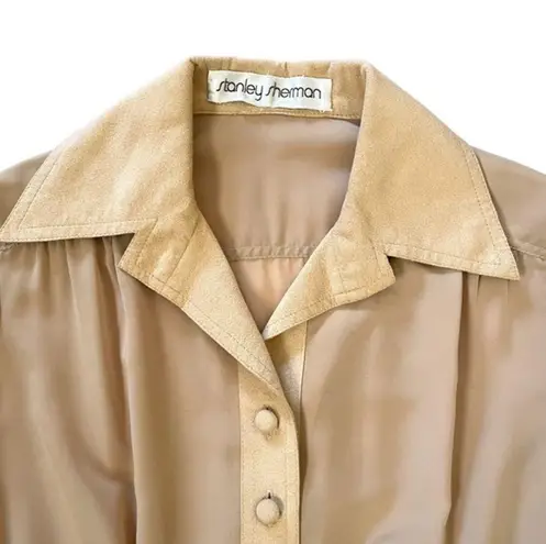 Vintage Stanley Sherman Beige Ultrasuede Midi Shirt Dress Tan Size M