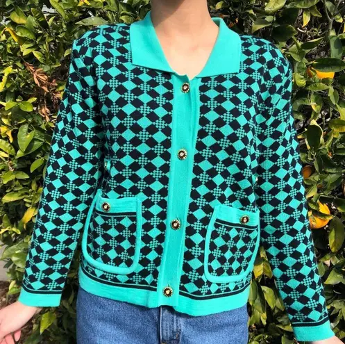 American Vintage vintage turquoise diamond blazer tweed jacket