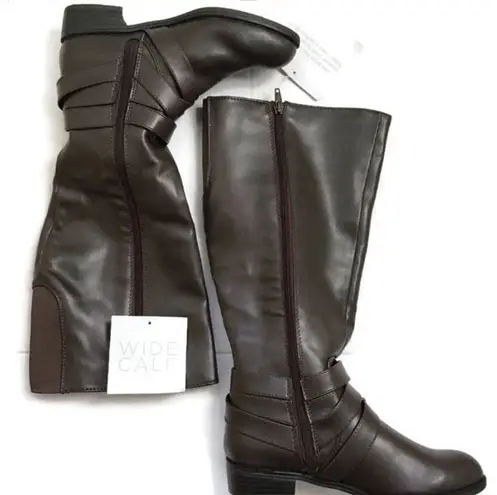 Life Stride Equestrian Tall Brown Subtle Wide Calf Heeled Boots Zip Up 5