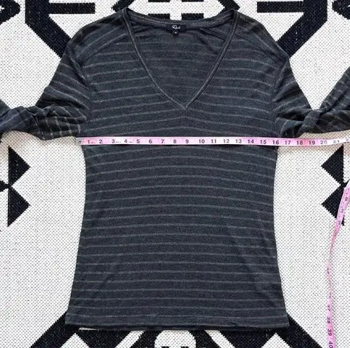 Rails Sami V-Neck Charcoal Bronze Striped Long Sleeve Tee