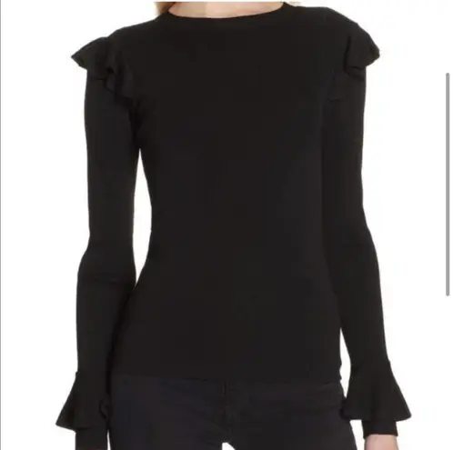 Alice + Olivia Black Mittie Ruffled Sleeve Sweater