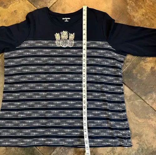 kim rogers  Navy Pineapple Crew Neck Top Quarter Sleeves Size XXL