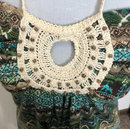 Loter green abstract halter top/ mini dress tunic size large