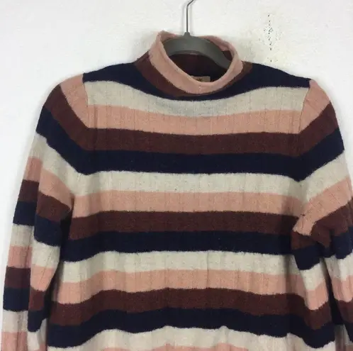 Madewell  Evercrest Pink Striped Wool Turtleneck Sweater in Coziest Yarn XL