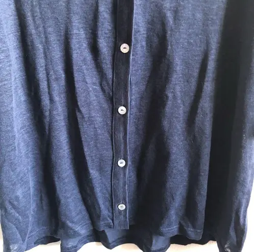 H by Halston Linen Cardigan Navy Blue Buttons Short Sleeve V Neck Sz L BNWT