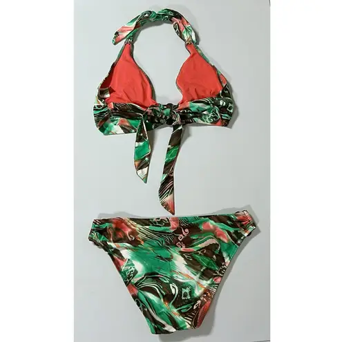 BECCA by Rebecca virtue Green Brown Beaded Patterned Bikini Top (L) and Bottoms (S) Bathing Suit Set 🤎✨