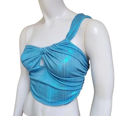 SheIn  Blue Shimmery One Shoulder Cropped Top (XS)