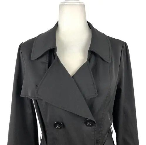 Vertigo Paris Classic Double Breasted Black Belted Trench Coat Size Medium
