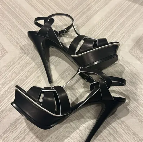 Saint Laurent  Black with White Trim Tribute Sandals