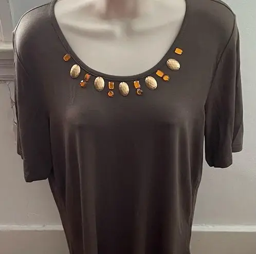 NWOT Fair Lady brown embellished gold & orange stones T