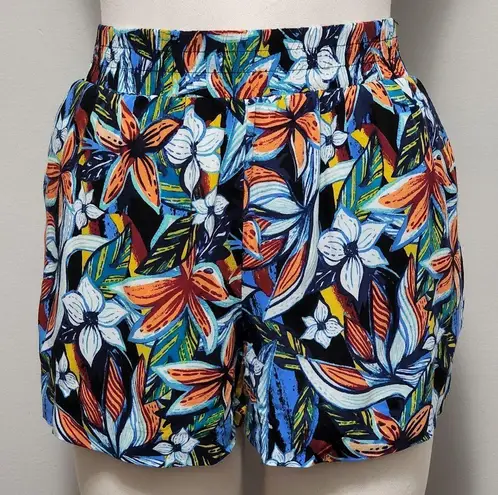 Apt. 9  black tropical floral Challis pull on shorts size medium