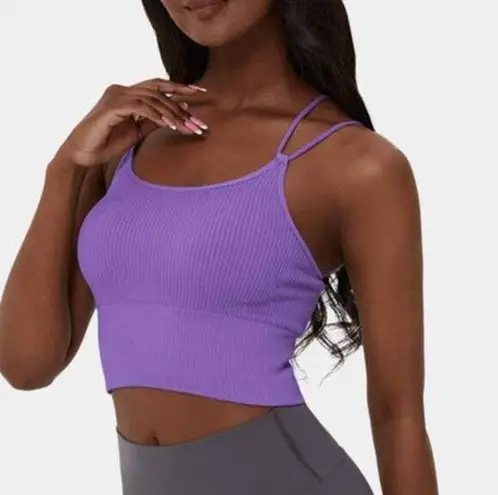 Halara NWT  Seamless Flow Crop Top Cami XXS Purple Ribbed Yoga Athletic Fitness