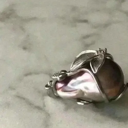 Stunning Baroque Pearl Orchid Pendant Silver