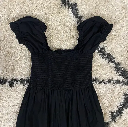 O.P.T Black Square Neck Smocked Tiered Midi Dress