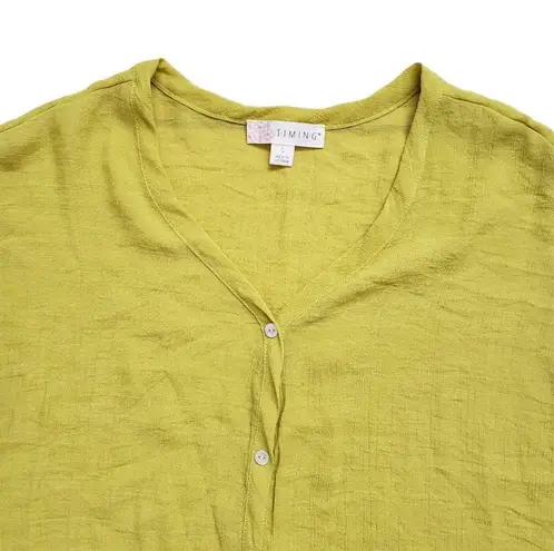 Timing  Blouse Womens Large Yellow Wide Short Sleeves Button Down Tie Bottom Boho