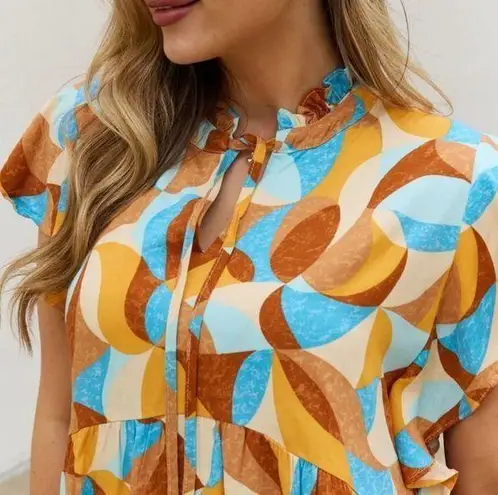 And The Why Printed Ruffle Babydoll Top