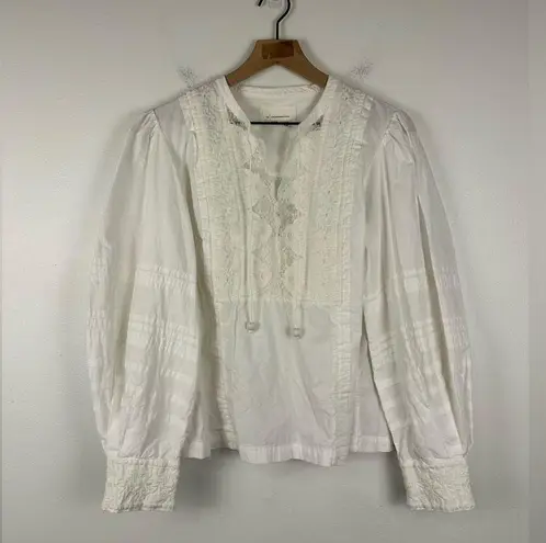 Anthropologie Delilah White Embroidered Pleated Lace Peasant Blouse Size 14