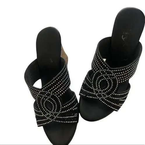 Black and Silver Rhinestone Wedge Sandals size 6.5