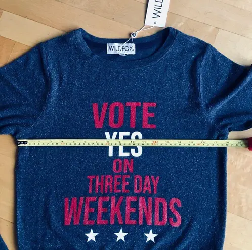 Wildfox  “VOTE YES ON THREE DAY WEEKENDS” Lounge Top, Navy Blue, Red, Size XS