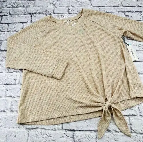 Nine Britton NEW  Billie Tie‎ Front Brushed Knit Top 2X Plus Beige Crewneck