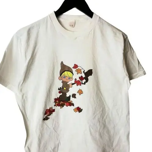 Vintage Autumn Elf T Shirt Fall Leaves Fruit of the Loom Graphic Tee USA White