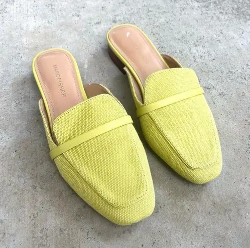 Marc Fisher Namila Tailored Slide Loafer Mules Yellow Fabric Women's Size 8.5