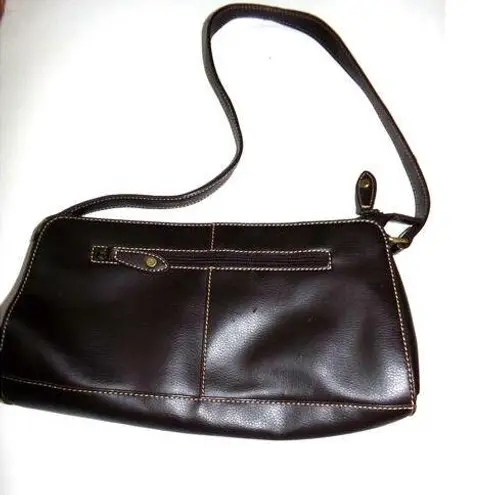 Liz Claiborne Vintage  small brown shoulder bag zip top front zipper inside zip