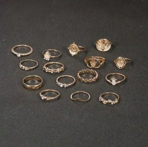 NEW 15pcs Gold Ring Set - Faith, Protection, Cross & Fatima’s Palm Vintage Style