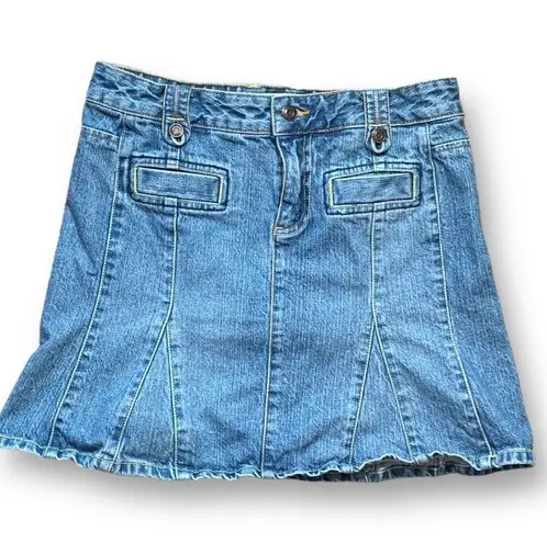 Old Navy Y2K  Jean Skirt Low Rise Ultra Mini Medium Wash Denim Flared Hem Grunge